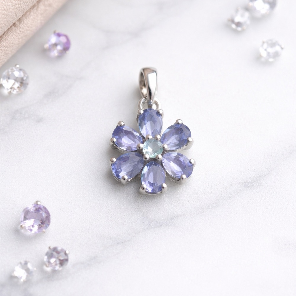 Sterling silver purple amethyst/ topaz flower pendant